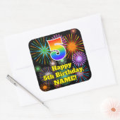 Sticker Carré 5e anniversaire : Fun Fireworks Look, Arc-en-ciel  (Enveloppe)