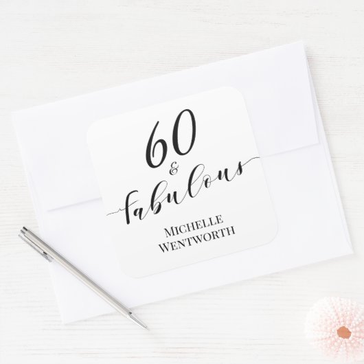 Sticker Carré 60 and Fabulous Sixtieth Birthday Elegant Script (Enveloppe)