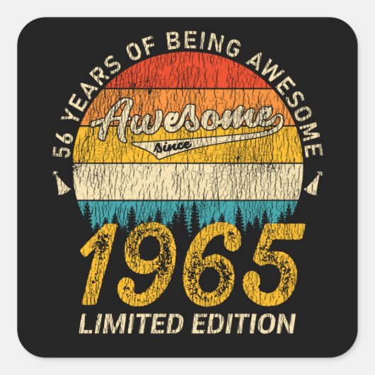 Sticker Carré 60 ans 1965 Retro Awesome 60e anniversaire Cadeau (Devant)