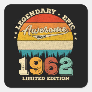 Sticker Carré 60 ans Awesome depuis 1962 60e anniversaire Cadeau