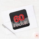 Sticker Carré 60e anniversaire - 60 rochers ! Grunge rouge et no (Enveloppe)
