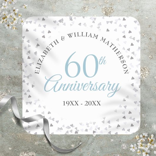 Sticker Carré 60e anniversaire de diamant Coeurs Confetti