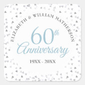 Sticker Carré 60e anniversaire de diamant Coeurs Confetti (Devant)