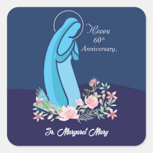 Sticker Carré 60e anniversaire de la vie religieuse Nun Fleur ro