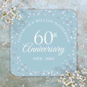 Sticker Carré 60e Anniversaire Script Coeurs d'amour Confetti
