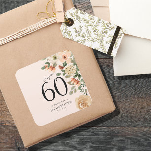Sticker Carré 60e anniversaire Vintage Floral