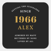 Sticker Carré 60th Birthday Name 1966 Black Gold Elegant Chic (Devant)