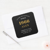 Sticker Carré 60th Birthday Name 1966 Black Gold Elegant Chic (Enveloppe)