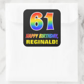 Sticker Carré 61e anniversaire : Bold, amusant, simple, arc-en-c (Sac)