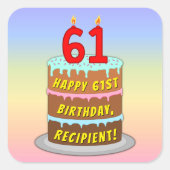 Sticker Carré 61e anniversaire : Fun Cake and Candles + Nom pers (Devant)