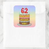 Sticker Carré 62e anniversaire : Fun Cake and Candles + Nom pers (Sac)
