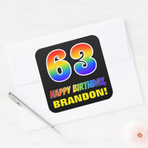 Sticker Carré 63e anniversaire : Bold, amusant, simple, arc-en-c