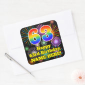 Sticker Carré 63e anniversaire : Fun Fireworks Look, Arc-en-ciel (Enveloppe)