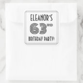 Sticker Carré 63e fête d'anniversaire : Style Art Déco + Nom per (Sac)
