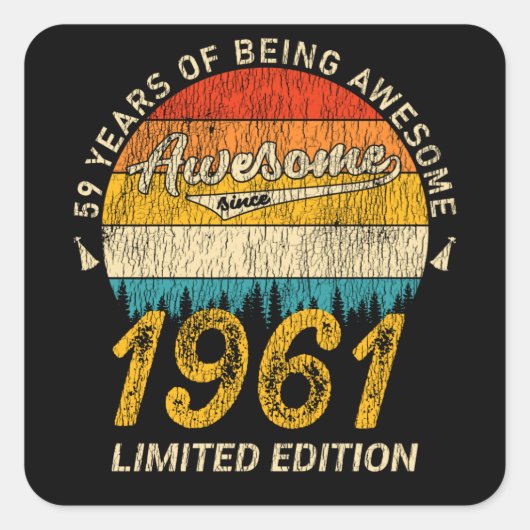 Sticker Carré 64 Ans 1961 Retro Awesome 64e anniversaire Cadeau (Devant)