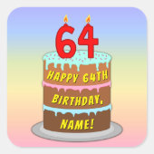 Sticker Carré 64e anniversaire : Fun Cake and Candles + Nom pers (Devant)