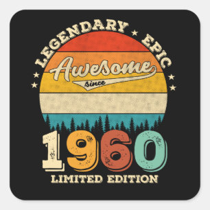 Sticker Carré 65 ans Anniversaire 1960 merveilleux 65e anniversa