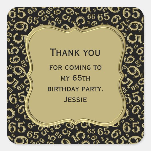 Sticker Carré 65e anniversaire Thème Gold/Black Party - Merci (Devant)