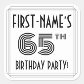 Sticker Carré 65e fête d'anniversaire : Style Art Déco + Nom per (Devant)
