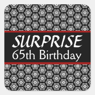Sticker Carré 65e SURPRISE Anniversaire Noir Argent Rouge