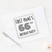 Sticker Carré 66e fête d'anniversaire : Style Art Déco + Nom per (Enveloppe)