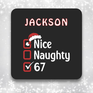 Sticker Carré 67 Mème Chapeau de Père Noël Drôle Nom