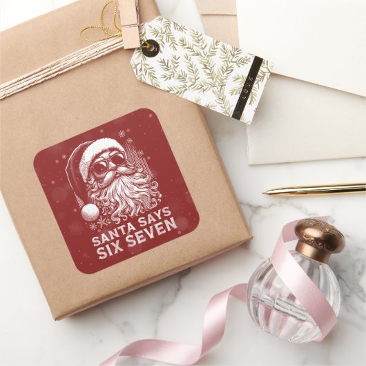 Sticker Carré 67 Meme Funny Santa Says Six Seven Christmas (Cadeaux)