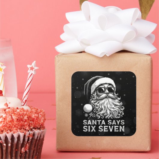 Sticker Carré 67 Meme Funny Santa Says Six Seven Christmas (Fête)