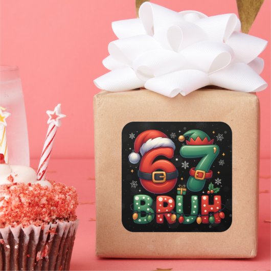 Sticker Carré 67 Meme Six Seven Bruh Funny Christmas 6 7 (Fête)