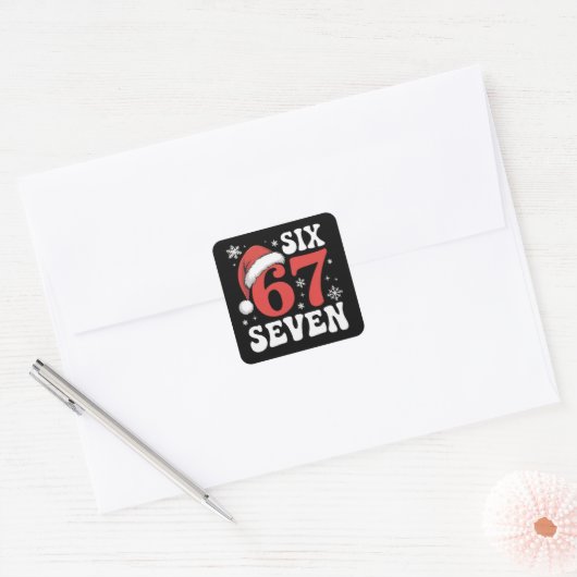 Sticker Carré 67 Santa Hat Christmas Six Seven Funny Sayings (Enveloppe)
