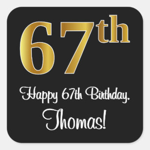 Sticker Carré 67e anniversaire - Elégant luxe Faux Gold Look #