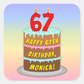 Sticker Carré 67e anniversaire : Fun Cake and Candles + Nom pers (Devant)