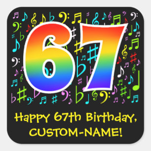 Sticker Carré 67e anniversaire : Symboles de musique colorée, A