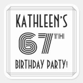 Sticker Carré 67e fête d'anniversaire : Style Art Déco + Nom per (Devant)