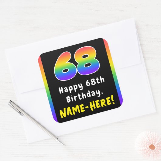 Sticker Carré 68e anniversaire : Rainbow Spectrum # 68, Nom pers (Enveloppe)