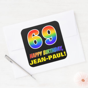 Sticker Carré 69e anniversaire : Bold, amusant, simple, arc-en-c