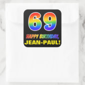 Sticker Carré 69e anniversaire : Bold, amusant, simple, arc-en-c (Sac)
