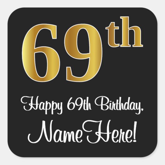 Sticker Carré 69e anniversaire - Elégant luxe Faux Gold Look # (Devant)