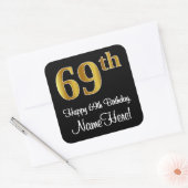 Sticker Carré 69e anniversaire - Elégant luxe Faux Gold Look # (Enveloppe)