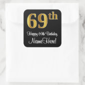 Sticker Carré 69e anniversaire - Elégant luxe Faux Gold Look # (Sac)