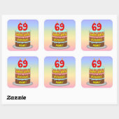 Sticker Carré 69e anniversaire : Fun Cake and Candles + Nom pers (Feuille)