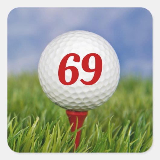 Sticker Carré 69e anniversaire Golf Ball on Red Tee (Devant)