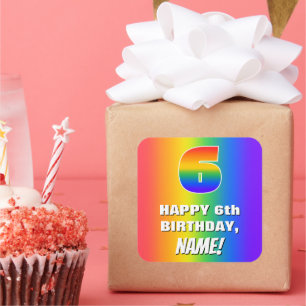 Sticker Carré 6e anniversaire : Coloré, amusant Motif arc-en-ci