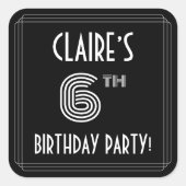 Sticker Carré 6e fête d'anniversaire : Art Déco Style & Nom pers (Devant)