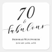 Sticker Carré 70 and Fabulous Seventy Birthday Elegant Script (Devant)