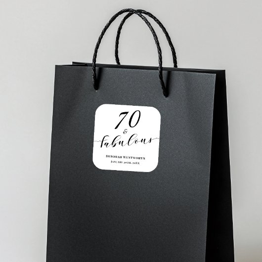 Sticker Carré 70 and Fabulous Seventy Birthday Elegant Script