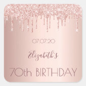 Sticker Carré 70e anniversaire blush rose or drips nom (Devant)