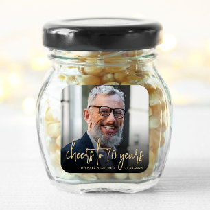 Sticker Carré 70e anniversaire de la fête Photo Cheers Gold Scri