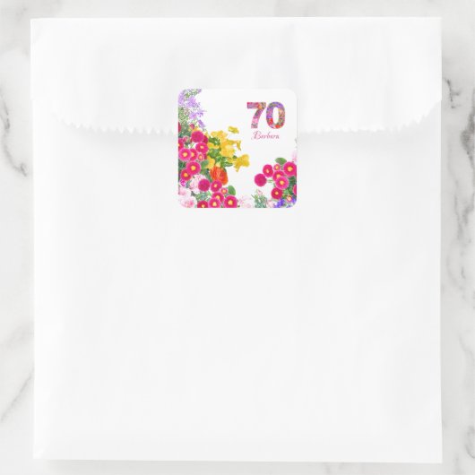 Sticker Carré 70e anniversaire fête fleurie bouquet (Sac)