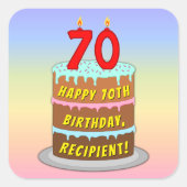Sticker Carré 70e anniversaire : Fun Cake and Candles + Nom pers (Devant)